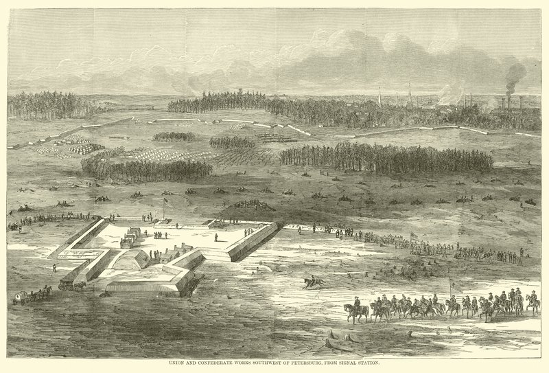 União e Confederado trabalha a sudoeste de Petersburgo, a partir da estação de sinalização, em março de 1865 de American School