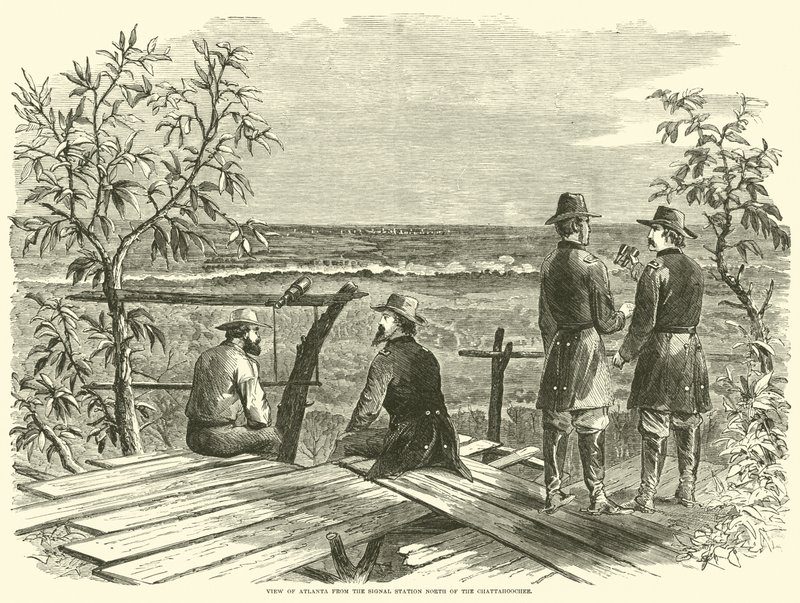 Vista, de, atlanta, de, a, estação sinal, norte, de, a, Chattahoochee, julho, 1864 de American School