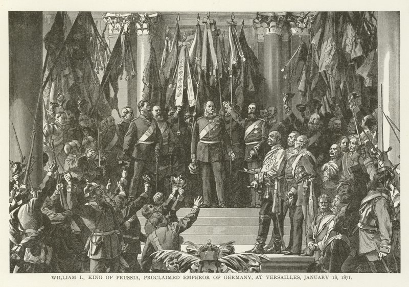 Guilherme I, rei da Prússia, proclamou o Imperador da Alemanha, em Versalhes, em 18 de janeiro de 1871. de American School