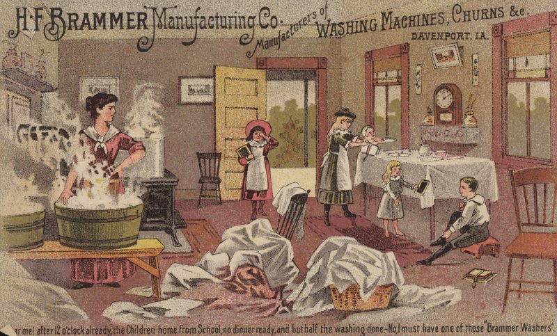 Mulher, lavando, mão, lavanderia, banheiras de American School