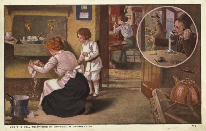 Mulher a telefonar a um canalizador (cor litho) de American School