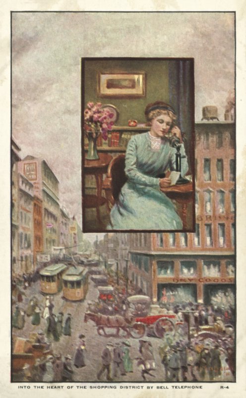 Mulheres, telefonando, loja de American School