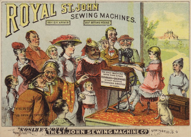 Menina jovem, trabalhando, um, máquina de costura de American School