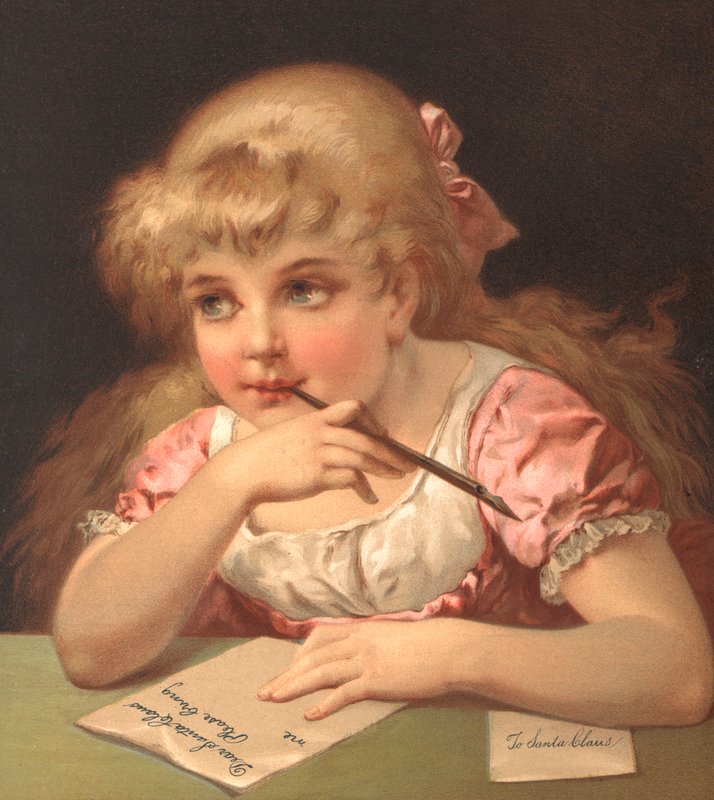 Menina jovem, escrita uma carta, para, papai noel de American School