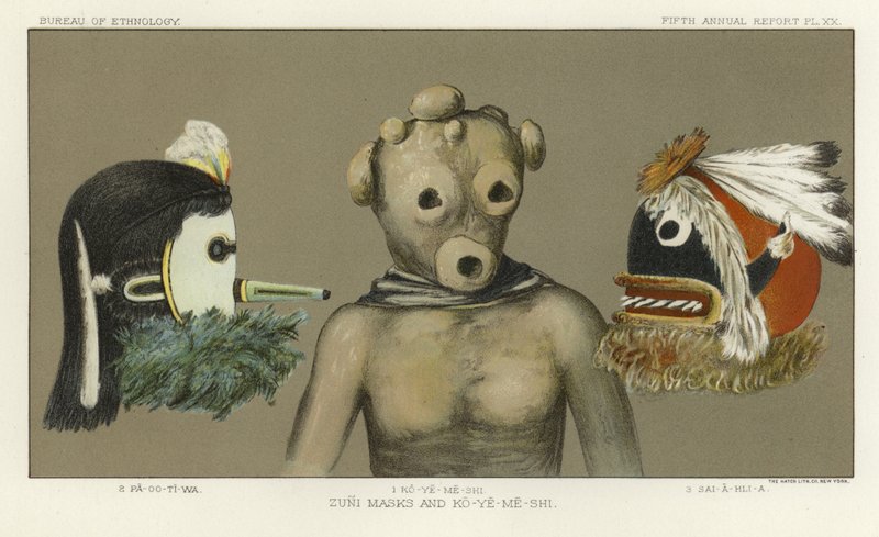 Máscaras de Zuni e Ko-Ye-Me-Shi de American School