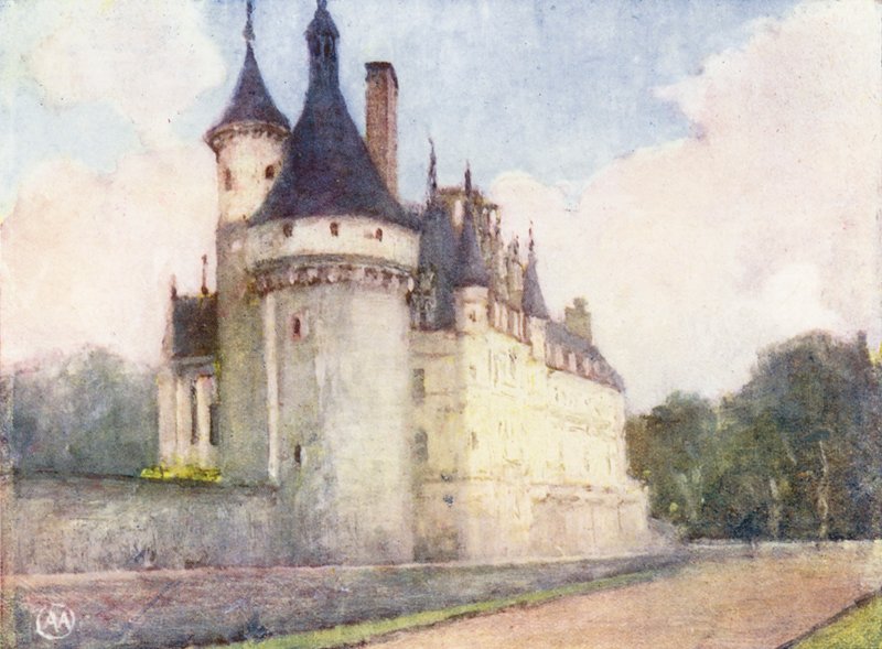 Chenonceaux a partir do jardim (litografia a cores) de Amy B. Atkinson