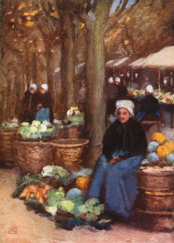 Dia de mercado (litografia a cores) de Amy B. Atkinson