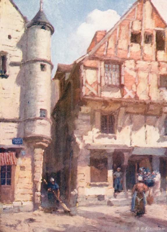 Casas antigas de Chinon (litografia a cores) de Amy B. Atkinson