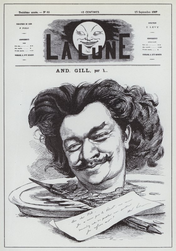 Auto-retrato do caricaturista francês Andre Gill (litho) de Andre Gill