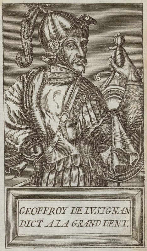 Geoffrey de Lusignan, Conde de Jaffa e Ascalon, Senhor de Vouvant e Mervent de Montcontour e Soubise, ilustração de "Retratos e Vidas de Homens Ilustres", 1584 de Andre Thevet