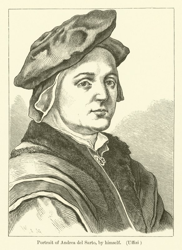 Auto-retrato da pintora italiana Andrea del Sarto (gravura) de Andrea del (after) Sarto