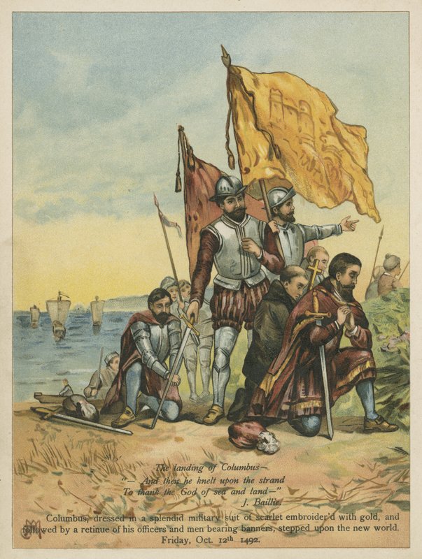 Columbus chega ao Novo Mundo (chromolitho) de Andrew Melrose