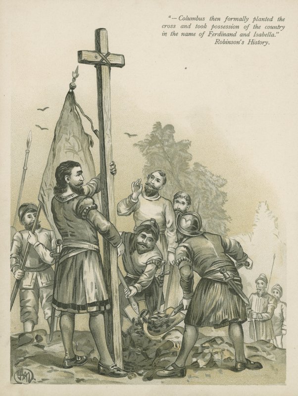 Columbus reivindicando o Novo Mundo para a Espanha (cromolitro) de Andrew Melrose