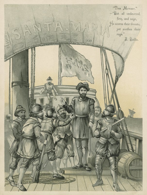 Motim a bordo do navio de Colombo, o Santa Maria (Chromolitho) de Andrew Melrose