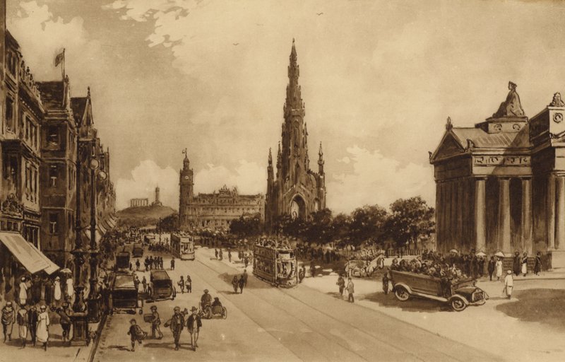 Edimburgo: Princes Street from the Mound (litho) de Andrew Allan