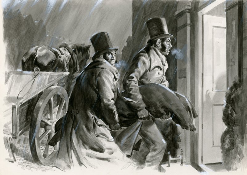 Burke e Hare, ladrões de sepulturas e assassinos (guache sobre papel) de Andrew Howat