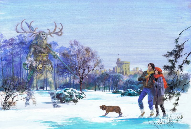Herne, o Caçador, que aparece no Grande Parque de Windsor (guache sobre papel) de Andrew Howat