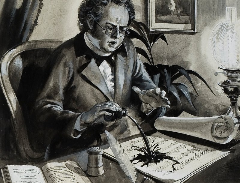 Retrato de Franz Schubert (guache sobre papel) de Andrew Howat