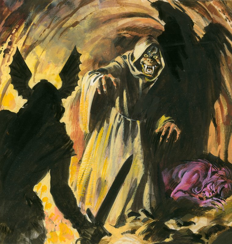 Cena de Beowulf (guache sobre papel) de Andrew Howat