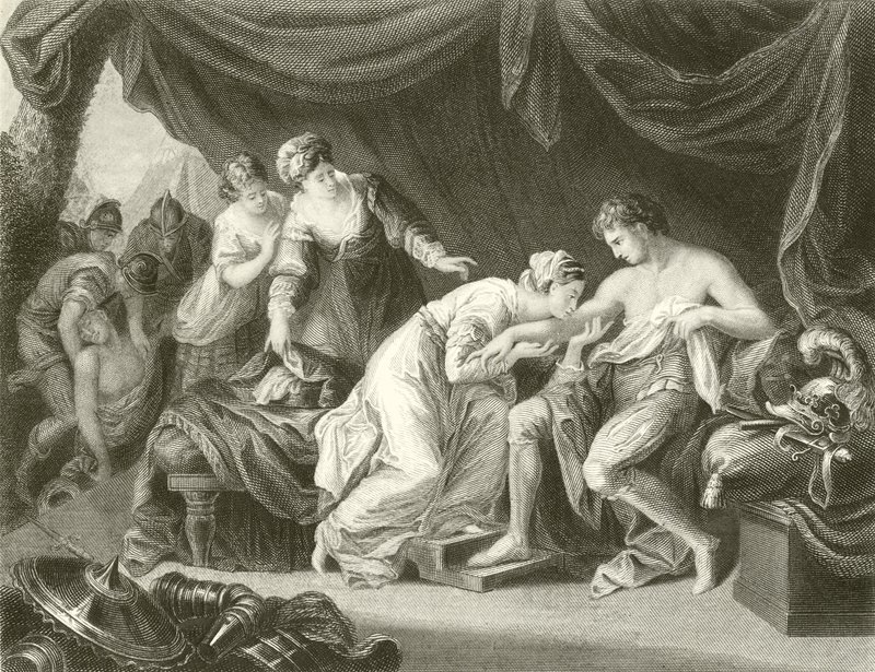 Veneno sugado da ferida do príncipe Edward por sua consorte Eleanor de Angelica Kauffmann