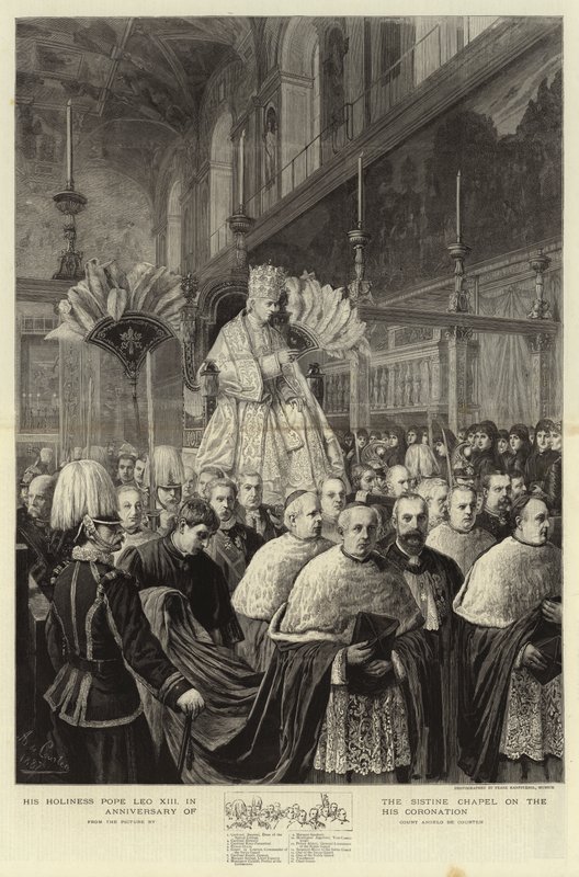 Sua Santidade papa Leão XIII na Capela Sistina no aniversário de sua gravura de coroação de Angelo Courten