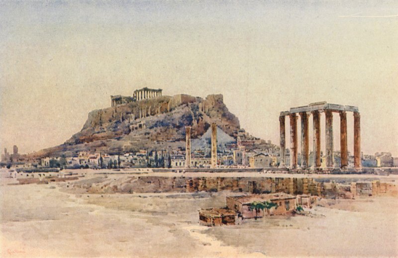 Acrópole, Atenas, Grécia (lito a cores) de Angelos Giallinos