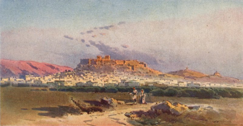 Atenas e a Acrópole (cor litho) de Angelos Giallinos