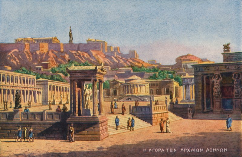 Atenas nos tempos antigos (lito colorido) de Angelos Giallinos
