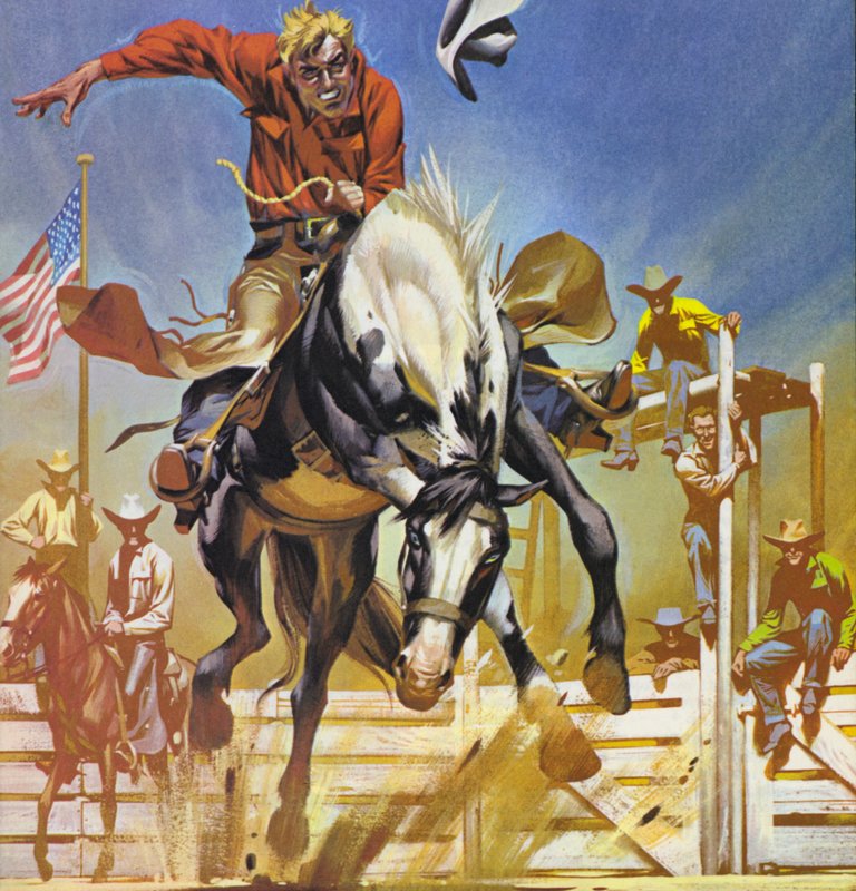 Cavaleiro de bronco americano (litografia a cores) de Angus McBride