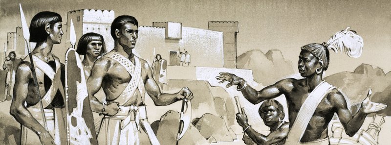 Hicsos, o Faraó Kamose instrui guerreiros negros especialmente treinados em tácticas de batalha de Angus McBride