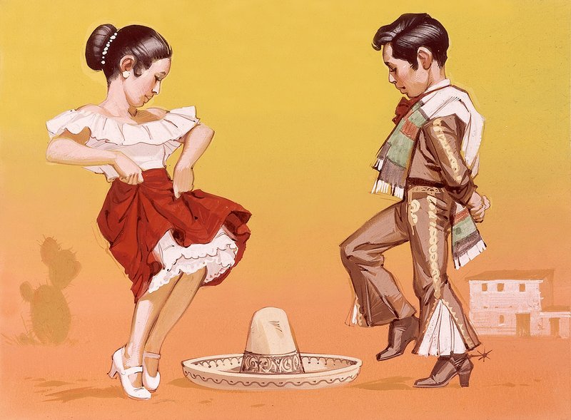Crianças mexicanas com o seu traje nacional de Angus McBride