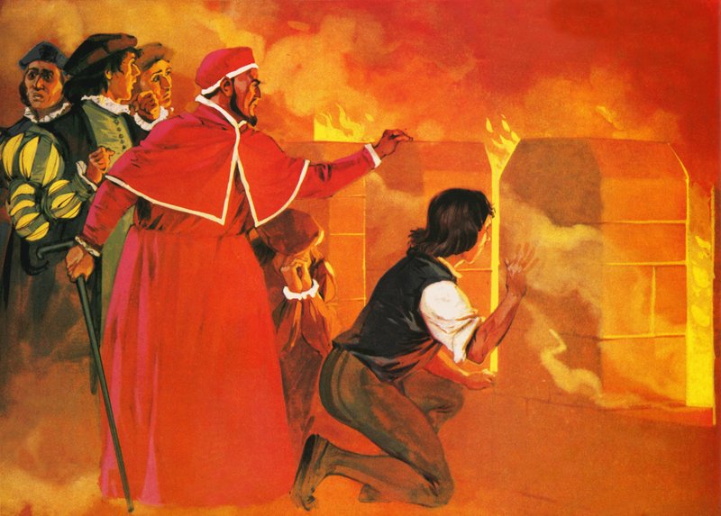 O Papa Clemente e os seus seguidores assistem ao saque e incêndio de Roma de Angus McBride