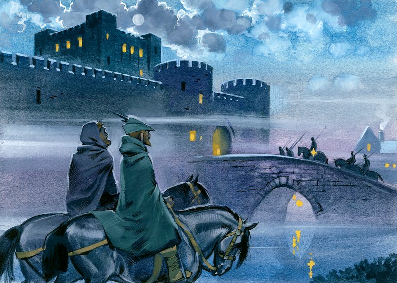 Robin Hood no exterior do castelo de Nottingham de Angus McBride