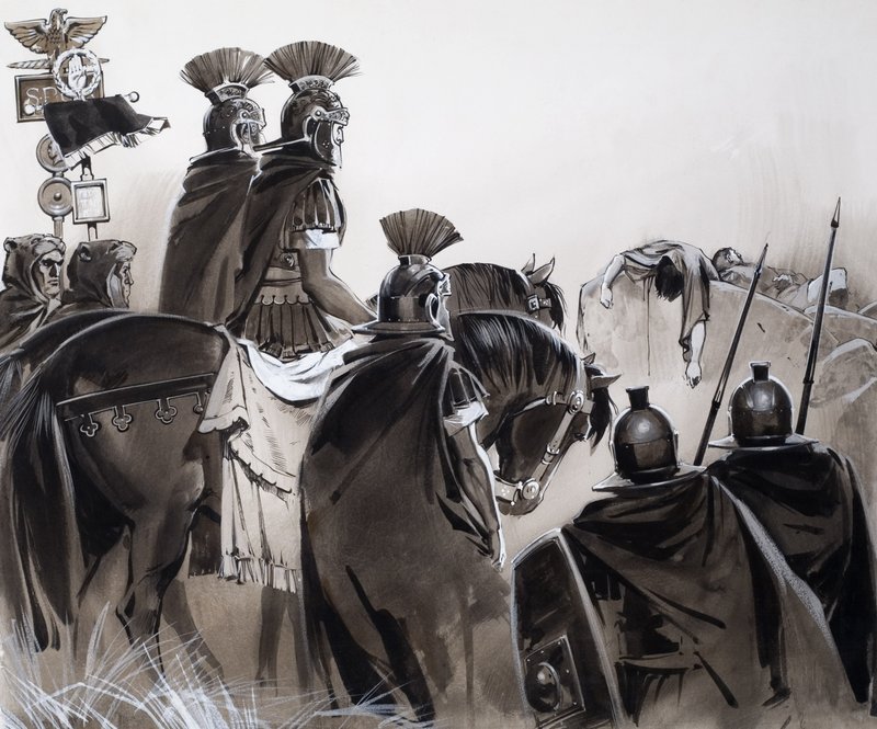 Soldados romanos depois de uma batalha (guache sobre papel) de Angus McBride