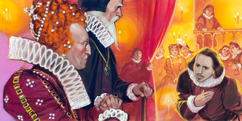 Apresentação de Shakespeare à Rainha Isabel I de Angus McBride