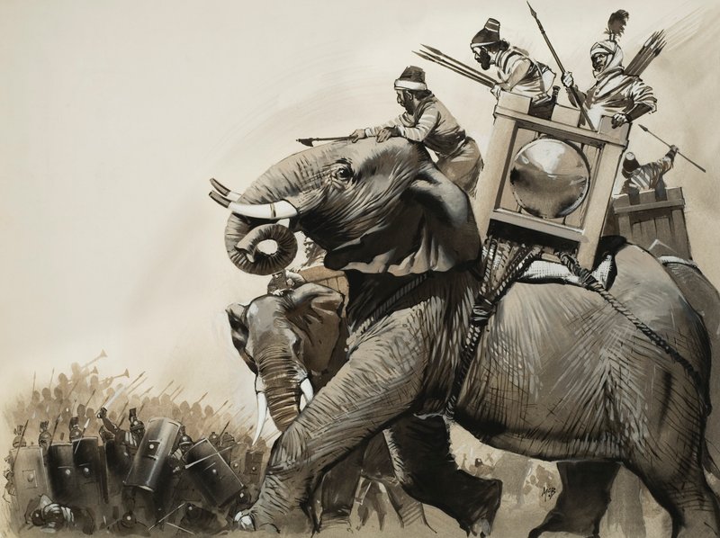 A batalha de Zama em 202 a.C. (guache sobre papel) de Angus McBride