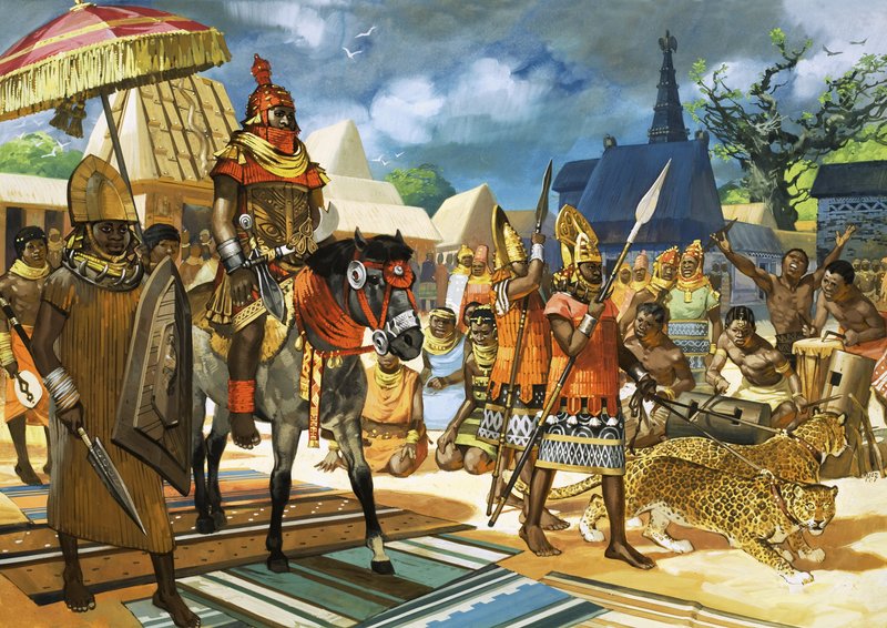 O Oba, ou rei, do Benim, África Ocidental, c.1550 (guache sobre papel) de Angus McBride