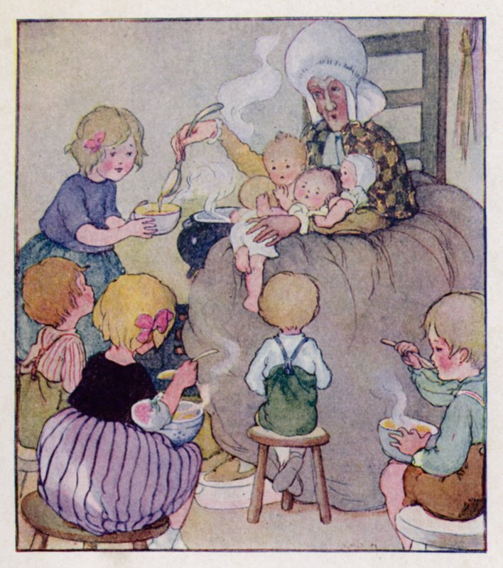 Rima de berçário: There Was An Old Woman Who Lived In A Shoe (cor litho) de Anne (after) Anderson
