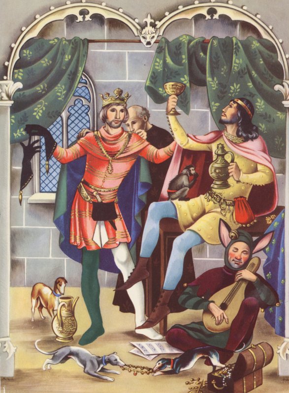 Eduardo II e Piers Gaveston (litografia a cores) de Anne & Johnstone Janet (1928 79) Johnstone