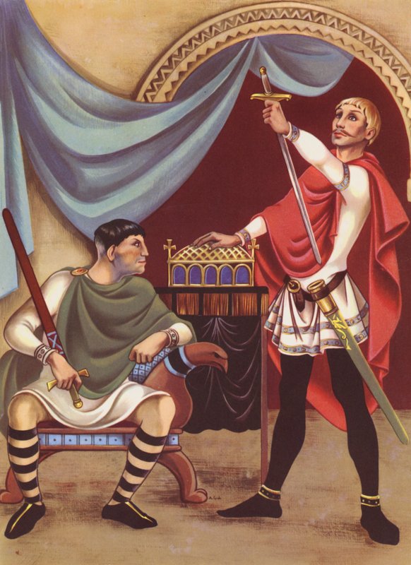 Haroldo faz um juramento enquanto prisioneiro de Guilherme (litografia a cores) de Anne & Johnstone Janet (1928 79) Johnstone