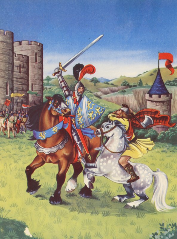 Robert Bruce e Henry de Bohun (litografia a cores) de Anne & Johnstone Janet (1928 79) Johnstone