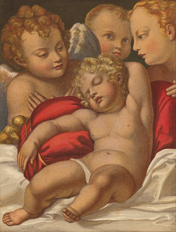 O Menino Salvador. (litografia a cores) de Annibale (after) Carracci