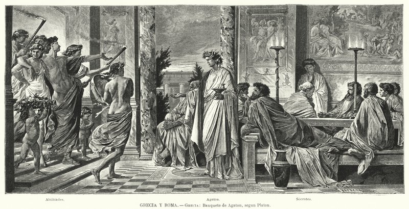 Banquete de Agaton, Grécia Antiga, de acordo com Platão (litho) de Anselm Feuerbach