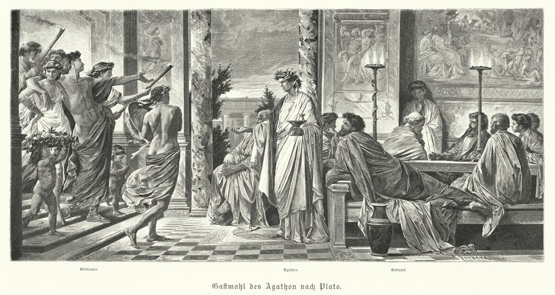Banquete de Agaton e Platão, Grécia Antiga (gravura) de Anselm Feuerbach