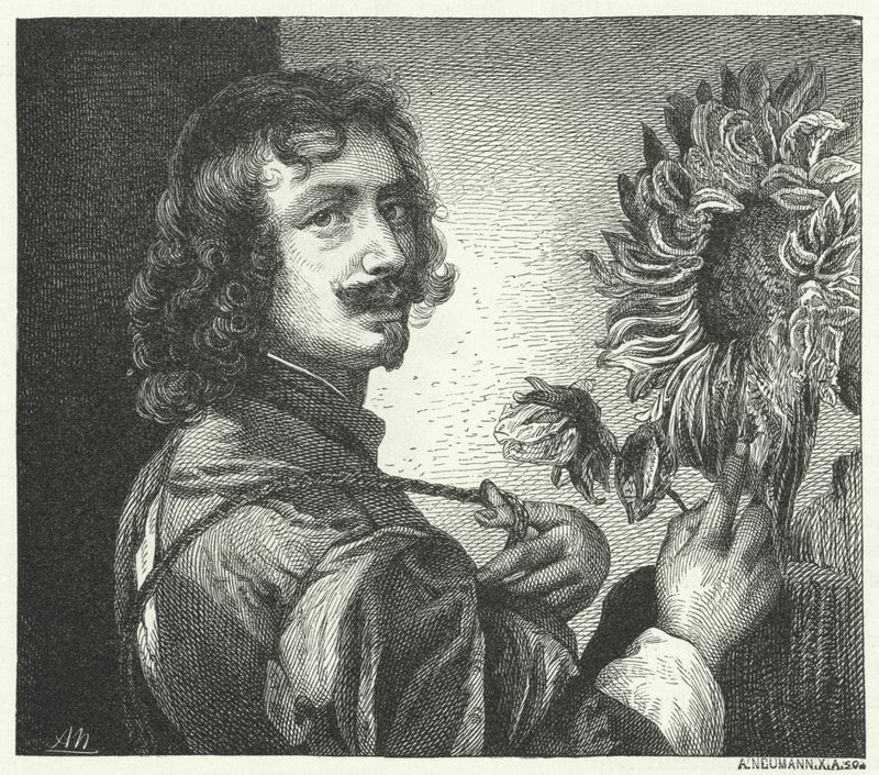 Auto-retrato do artista barroco flamengo Anthony Van Dyck (gravura) de Anthony van (after) Dyck