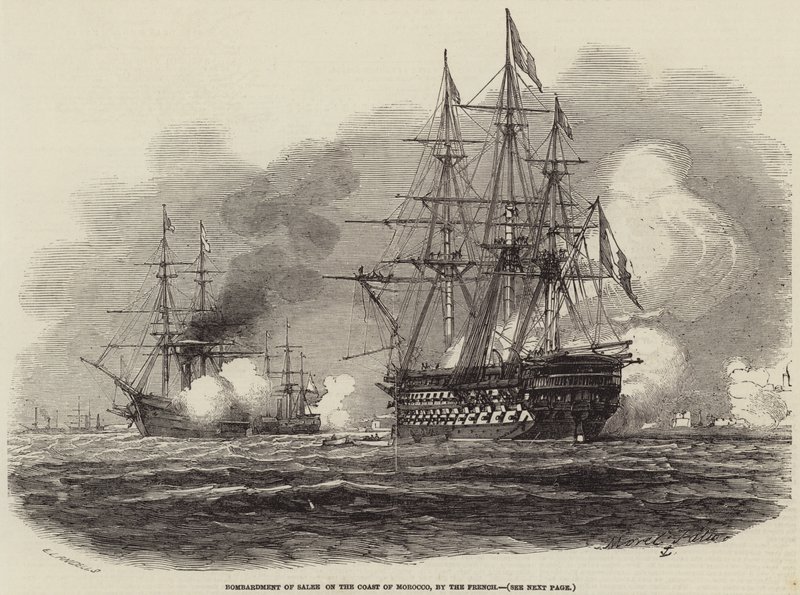 Bombardeio de Salee na costa de Marrocos, pelos franceses de Antoine Leon Morel Fatio