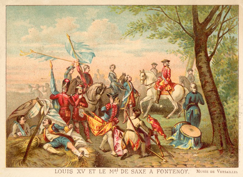 Louis XV da França e Marechal de Saxe na Batalha de Fontenoy, 1745 (chromolitho) de Antoine Charles Horace Vernet
