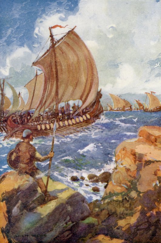 Navios do rei Alfred indo para o mar de Archibald Bertram after Webb