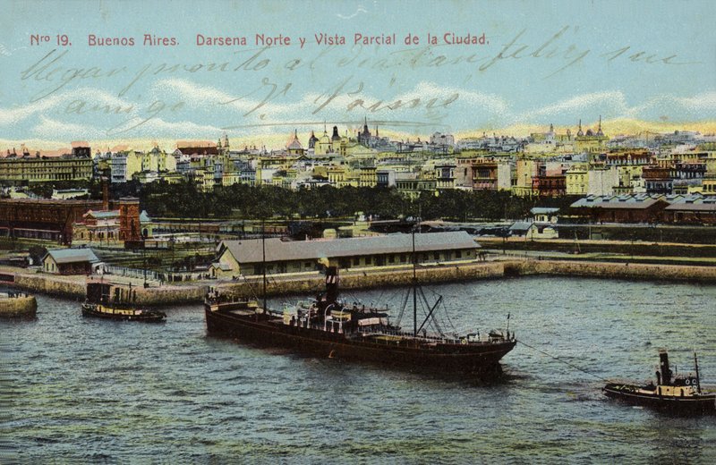 Doca Norte e vista parcial da cidade, Buenos Aires, Argentina (foto colorida) de Argentinian Photographer