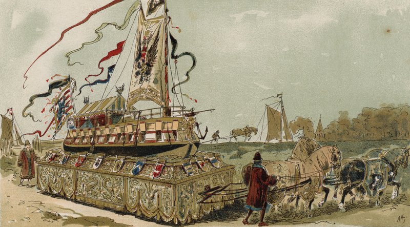 Barcaça no canal de Bruges-Ghent, Holanda espanhola, século XVI de Armand Jean Heins